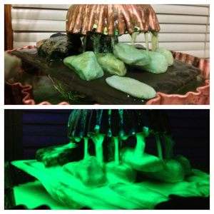 Fountain I made. Without and with blacklight.