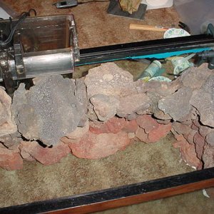 This is the completed rock work on the left side of my 70 gal aquarium.