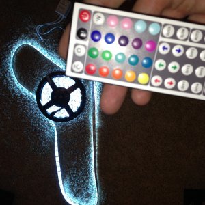 LED strip with IR remote to control 100s of color settings. I will be using the White and Blue mostly but the option is there.  The strip is 16ft and 