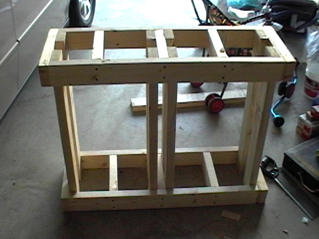 Framework for a 40x30x14 DIY stand with shelves