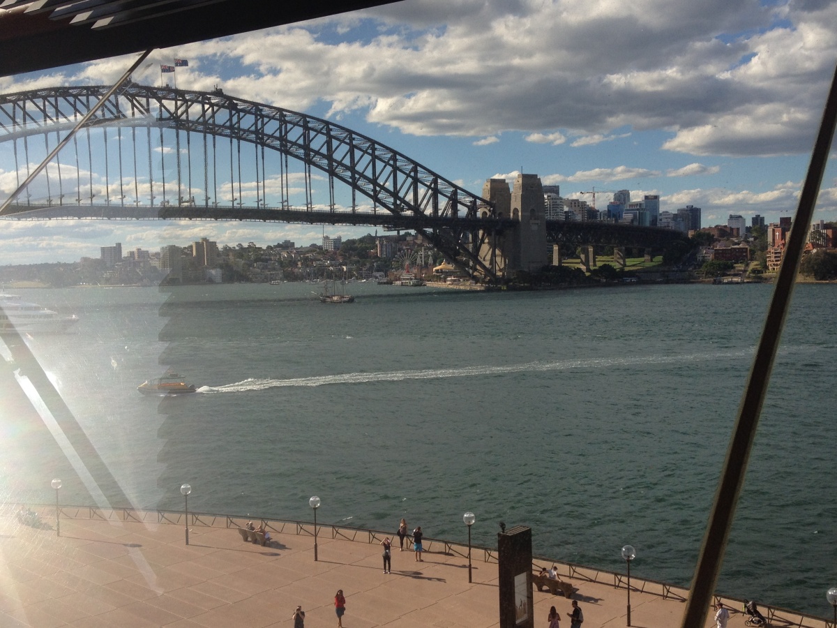 Sydney harbour from inside the Sydney opera house, taken in a break between shows