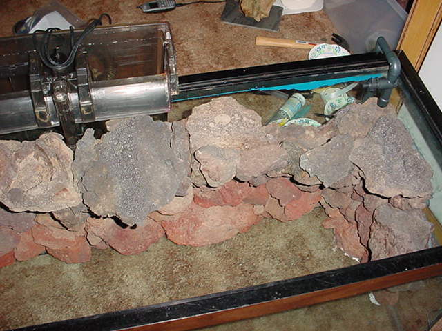 This is the completed rock work on the left side of my 70 gal aquarium.